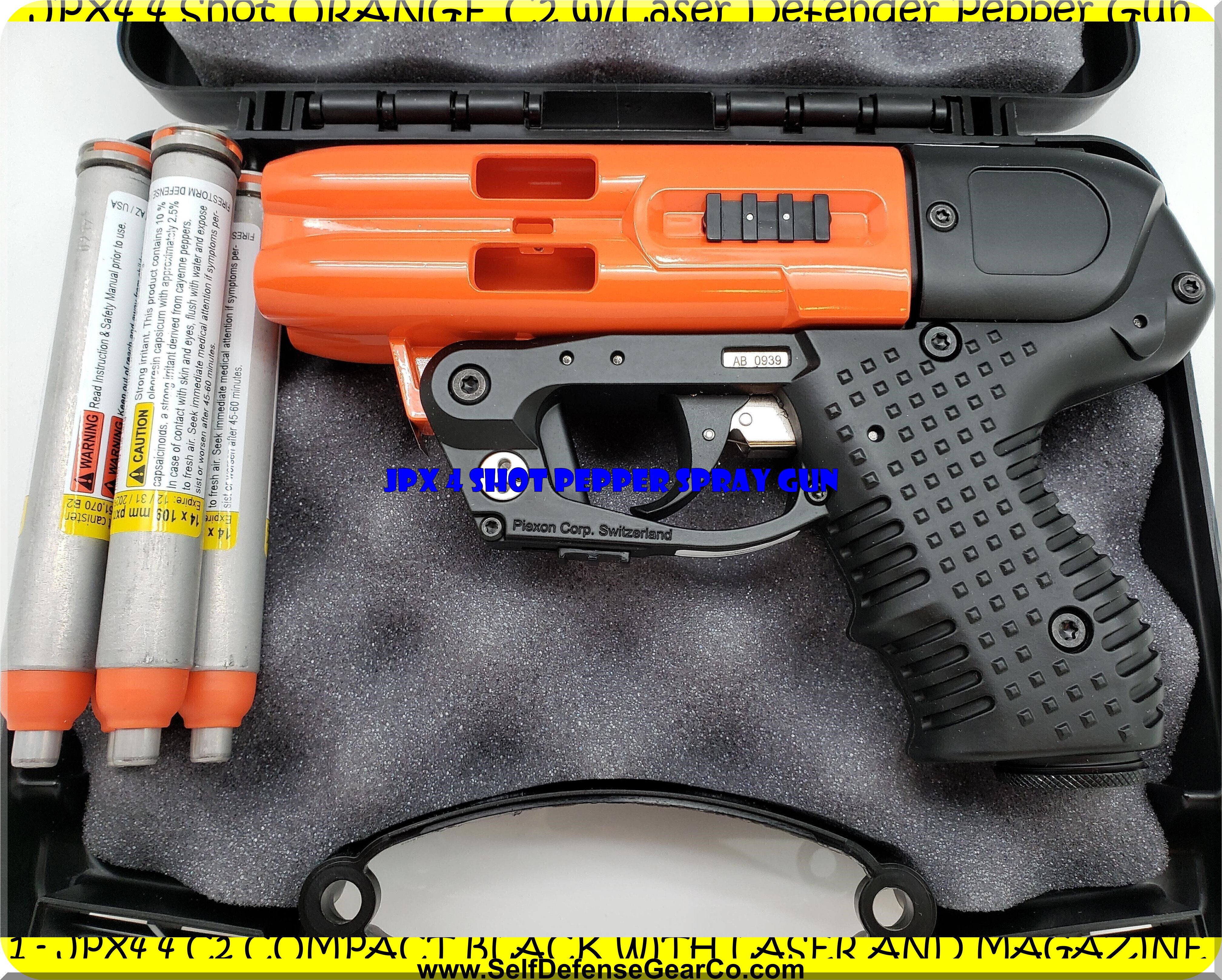 JPX4 4 Shot ORANGE C2 w/Laser Defender Pepper Gun